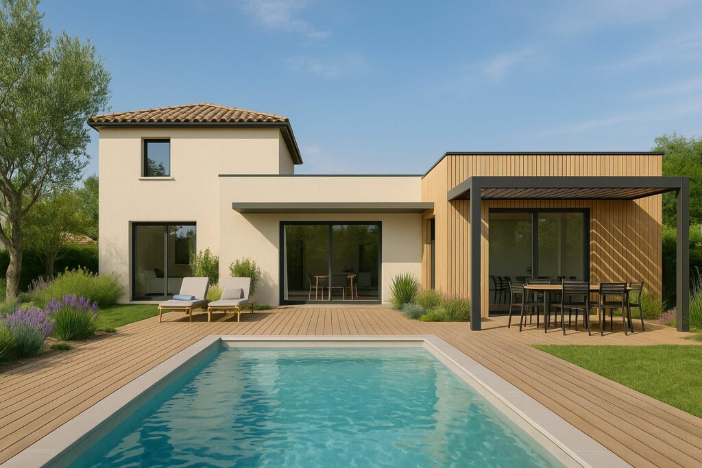 Construction maison moins de 150m² – projet dessiné par Soluplan, dessinatrice en architecture à Lunel-Viel (Hérault).