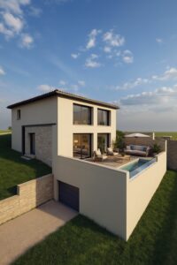 Maison moderne avec piscine – projet de permis de construire conçu par Soluplan, dessinatrice en architecture à Lunel (Hérault).