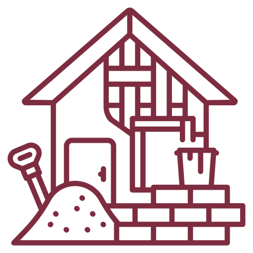 Icône de maison en travaux représentant la prestation de plans pour rénovation – Soluplan.