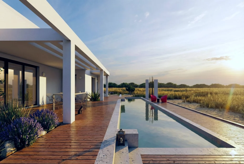 Maison moderne avec piscine – projet de permis de construire conçu par Soluplan, dessinatrice en architecture à Lunel (Hérault).