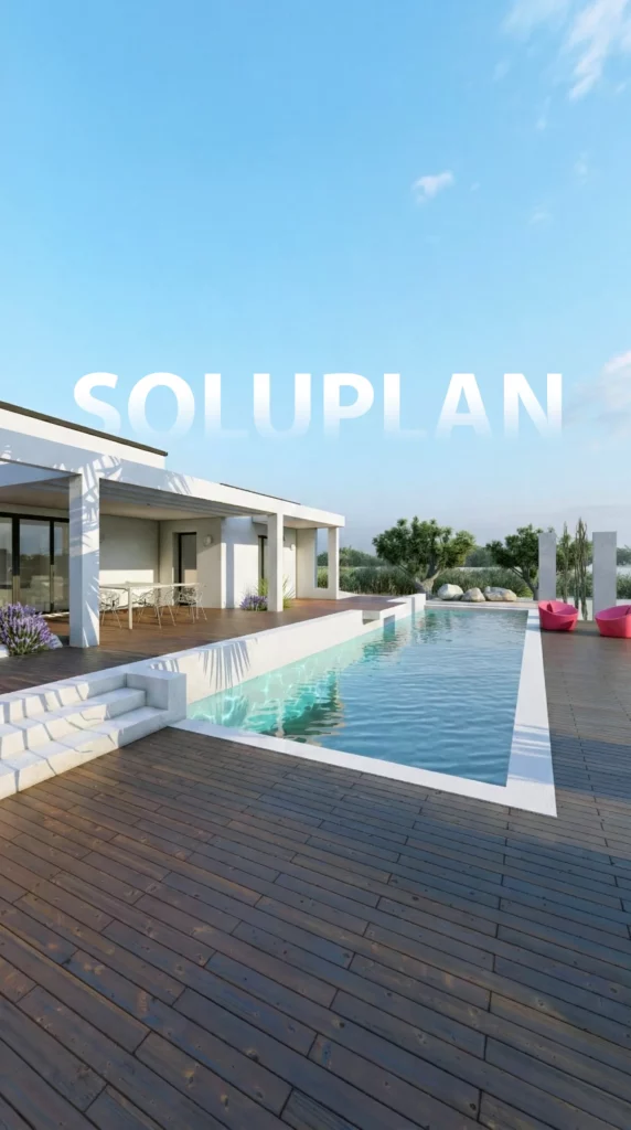 Maison neuve moderne avec piscine – projet de permis de construire conçu par Soluplan, dessinatrice en architecture à Lunel (Hérault).
