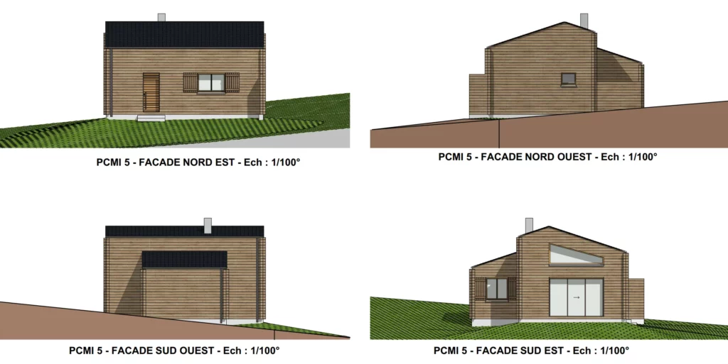 PCMI 5 Façades d'un chalet bois d'un permis de construire réalisé par Soluplan dessinateur en architecture