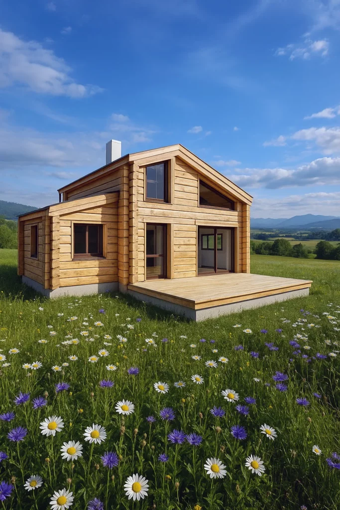 Vue 3D d'un chalet bois réalisé par Soluplan