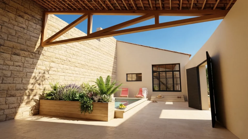 Vue 3D de la rénovation d'une grange en habitation, permis de construire réalisé par Soluplan