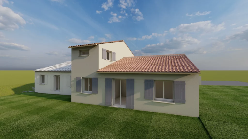 Vue 3D d'une surélévation à Baillargues, déclaration préalable réalisée par Soluplan