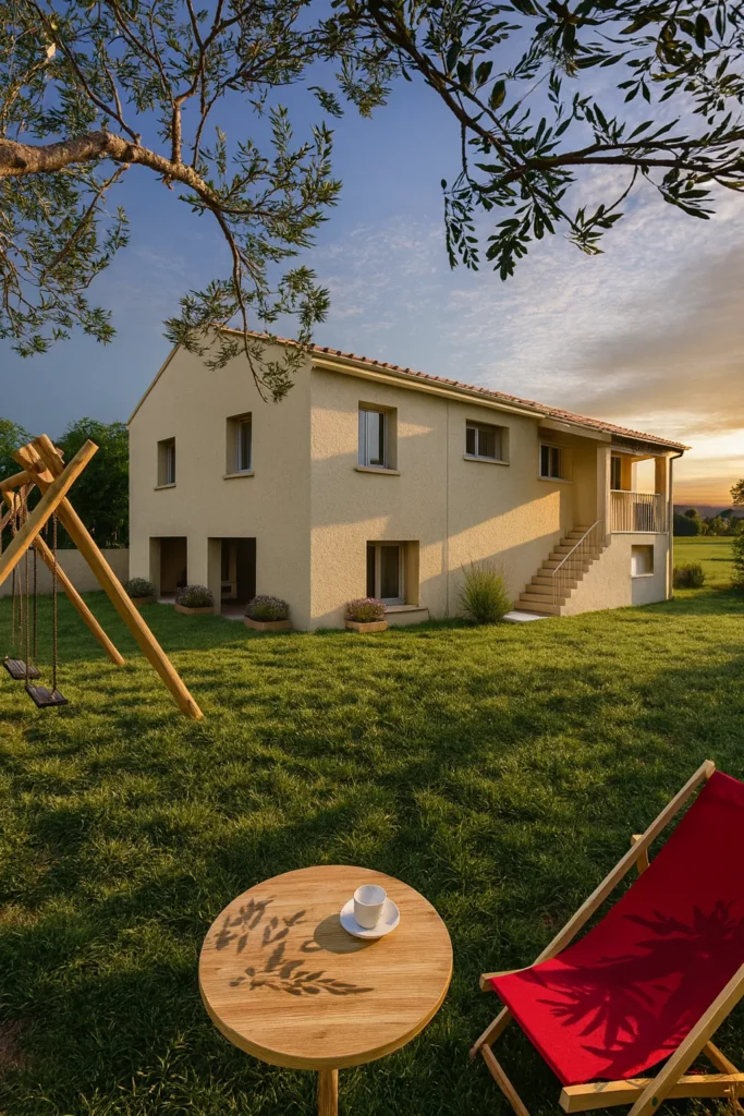 Vue 3D extérieure d'une extension de maison à Lunel DP réalisée par Soluplan