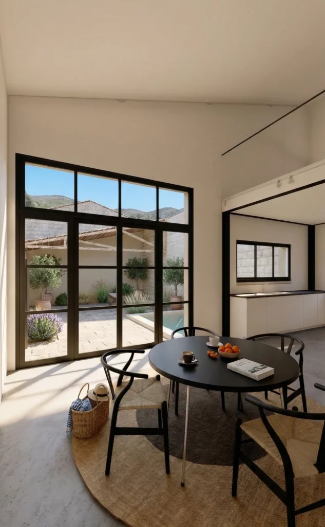 Vue 3D intérieure de la rénovation d'une grange en habitation, permis de construire réalisé par Soluplan