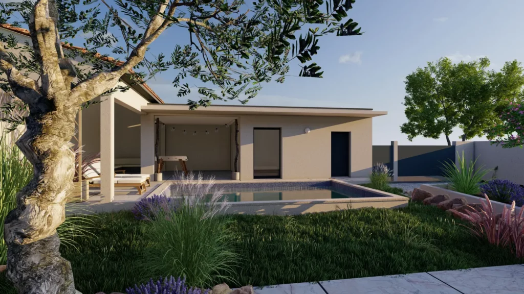 Permis de construire d'un studio, piscine, pool house et terrasse à Galargues réalisé par Soluplan