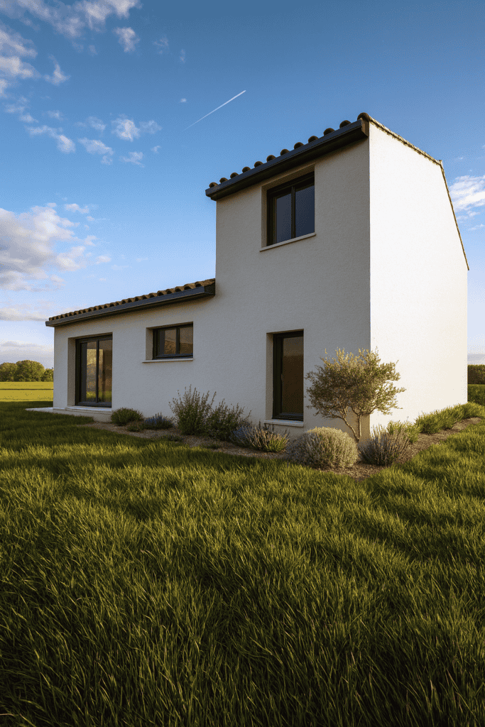 Vue 3D côté jardin après la surélévation du garage à Lunel-Viel
