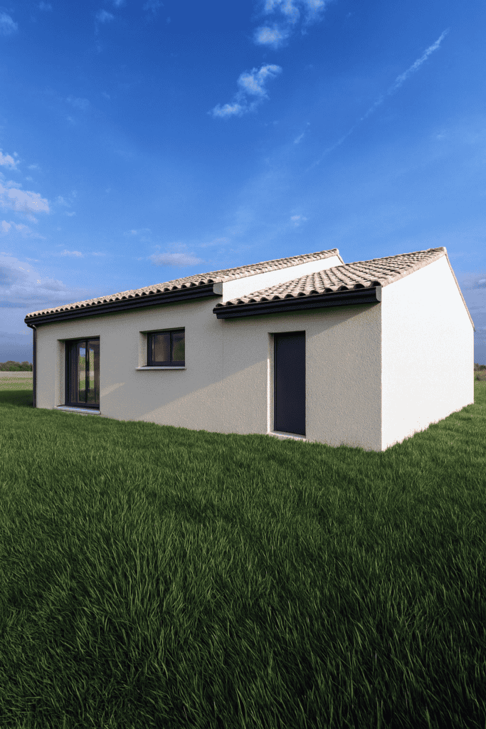 Vue 3D côté jardin avant la surélévation du garage à Lunel-Viel