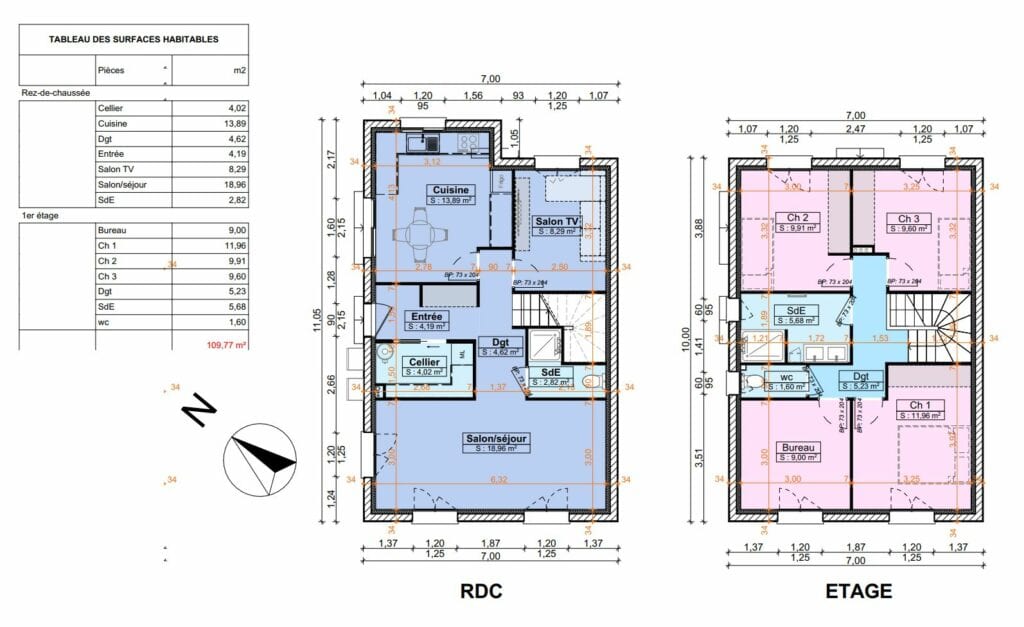 Esquisse 2 : variante des plans de la maison sur terrain étroit à Saint-Just
