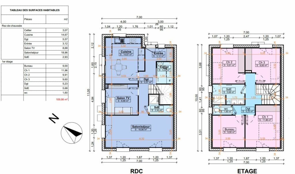 Esquisse 3 : variante des plans RDC et étage de la maison de Saint-Just