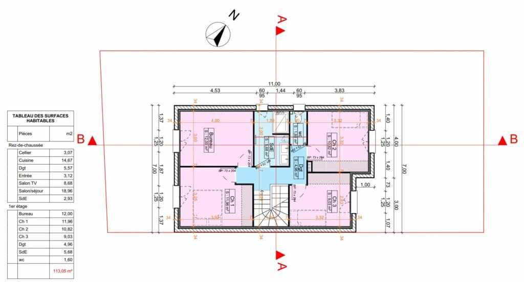 Plan de l'étage de la maison de Saint-Just dessiné par Soluplan